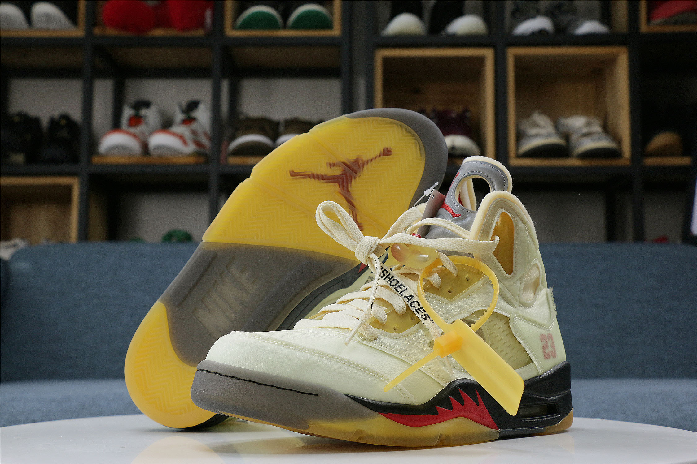 Off White x Air Jordan 5 Retro Sail/Plot twist (LN5 A1 Batch)