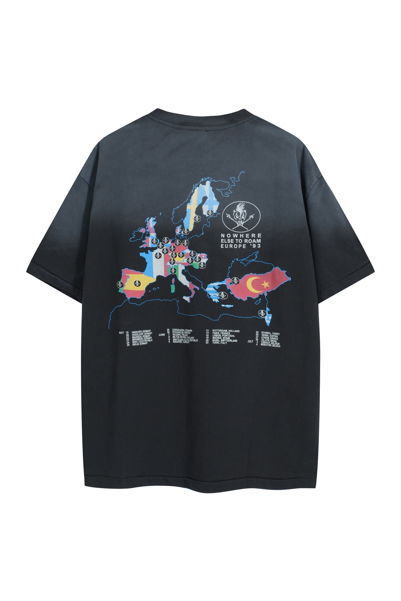 Vintage Stickman Print Retro Short Sleeve T-Shirt Black Brown