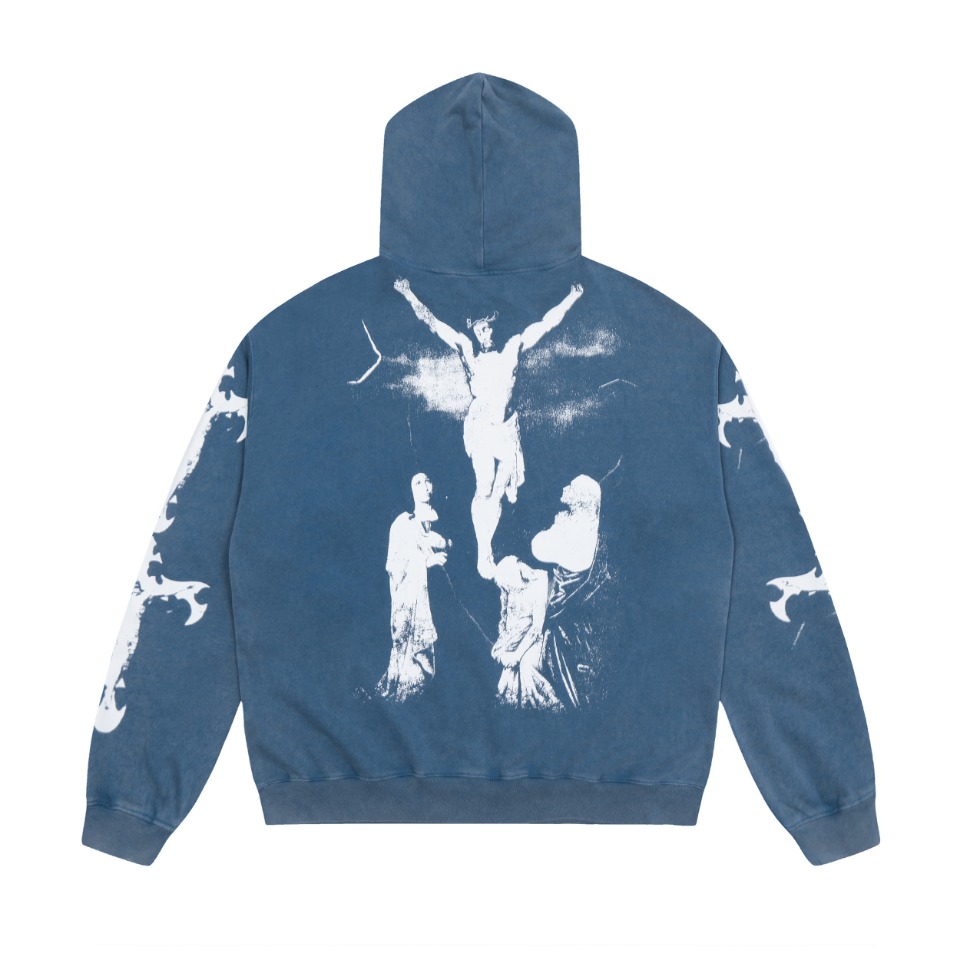 Saint Mich@el tears washed distressed salt-treated 400g heavy-weight vintage terry cloth hoodie